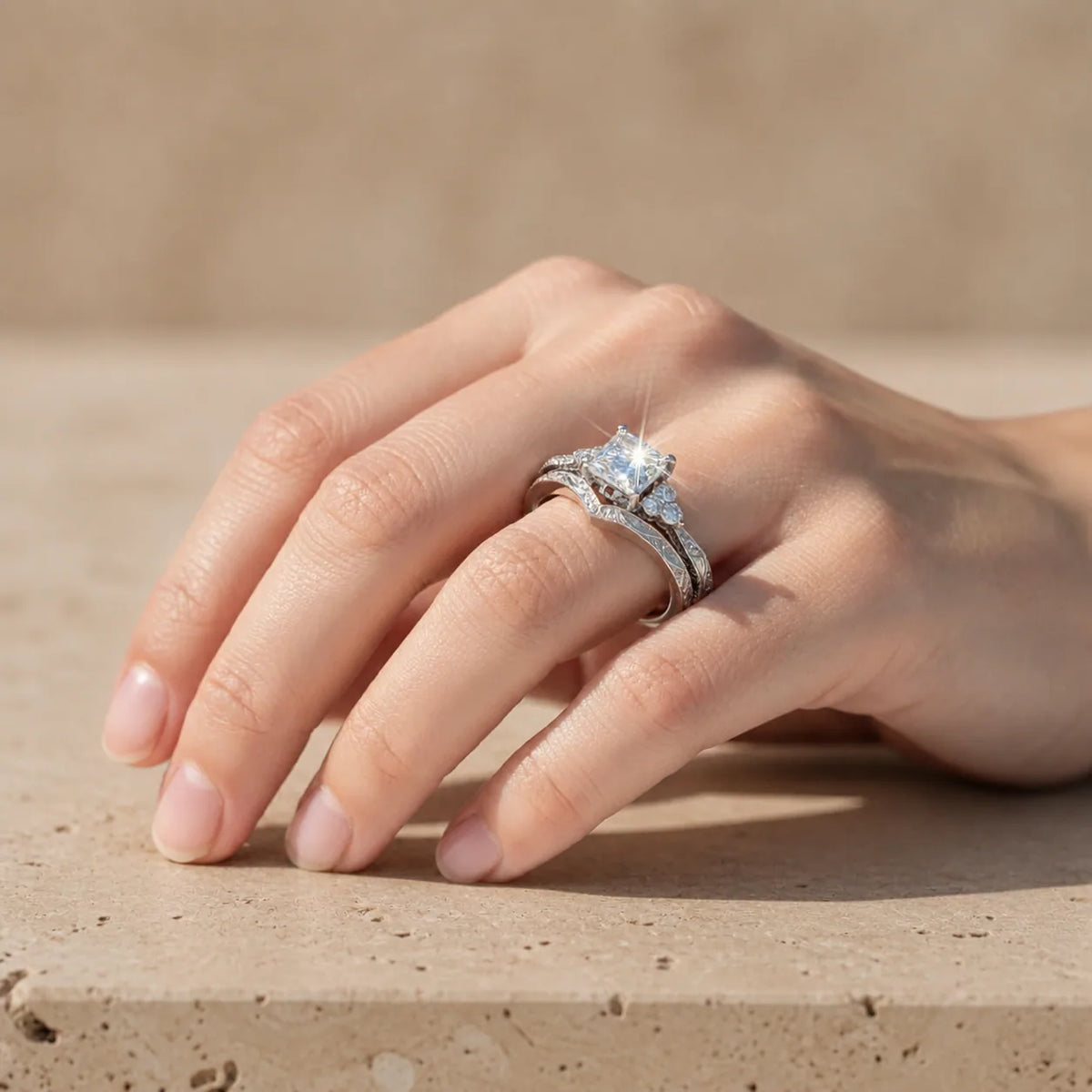 1.25 CT Princess Cut Lab-Grown Diamond Cluster Bridal Ring Set
