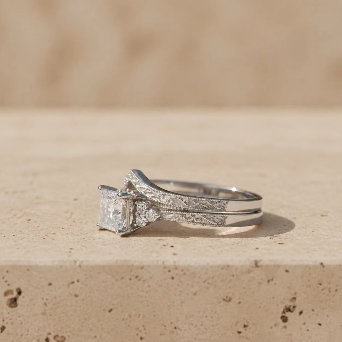 1.25 CT Princess Cut Lab-Grown Diamond Cluster Bridal Ring Set