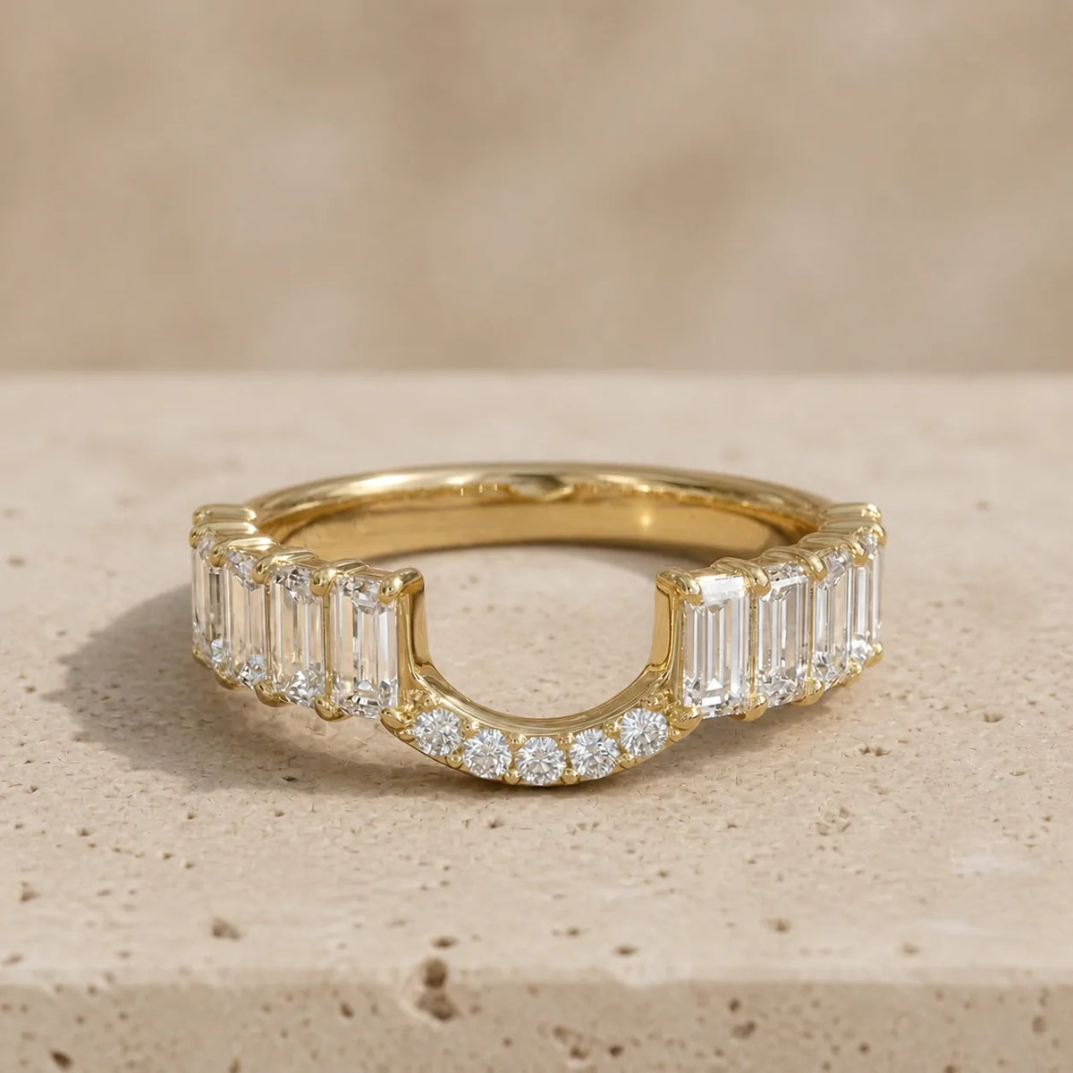1.30 CTW Emerald & Round Lab-Grown Diamond Contoured Matching Band
