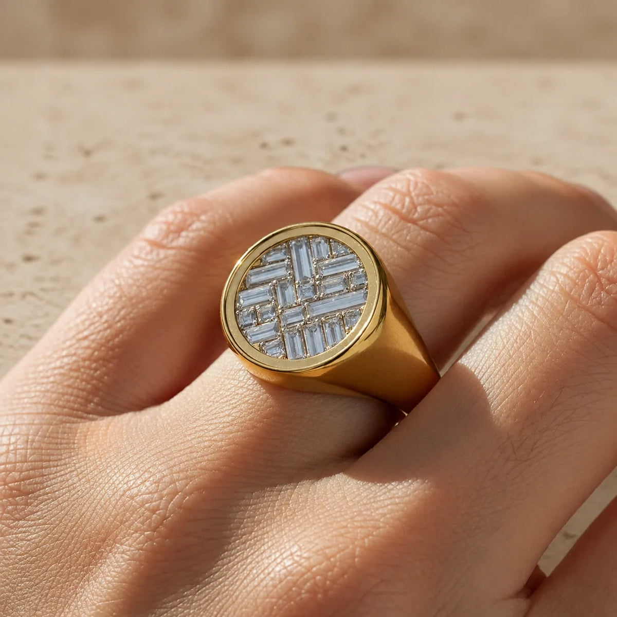 1.5 CT Baguette Cut Lab-Grown Diamond Bezel-Set Signet Ring