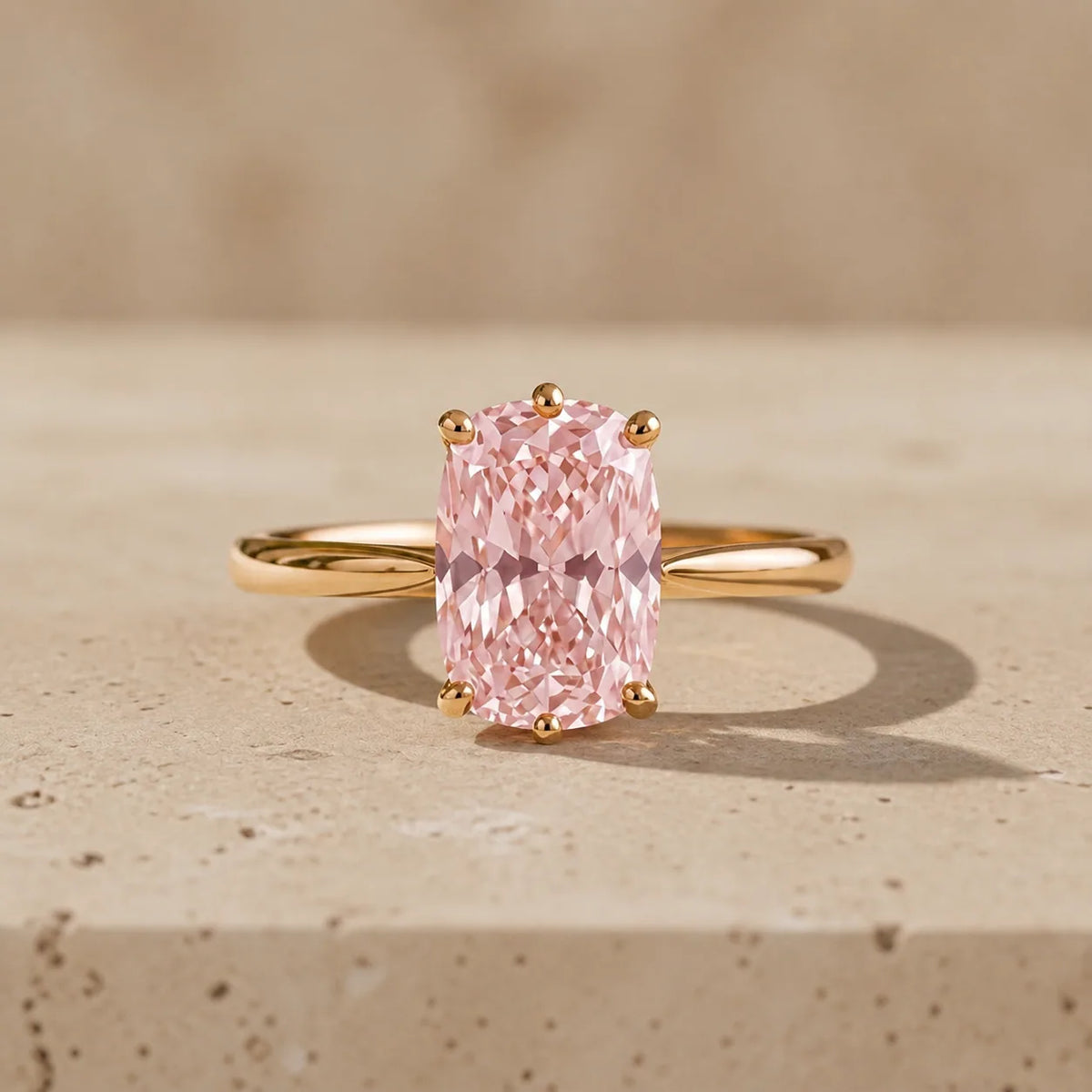 1.5 CT Fancy Pink Elongated Cushion Cut Lab-Grown Diamond Tulip-Set Solitaire Engagement Ring