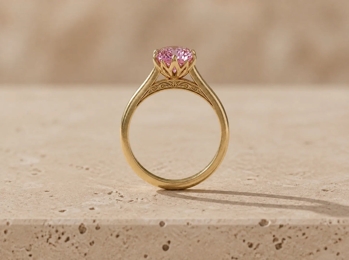 1.5 CT Fancy Pink Elongated Cushion Cut Lab-Grown Diamond Tulip-Set Solitaire Engagement Ring