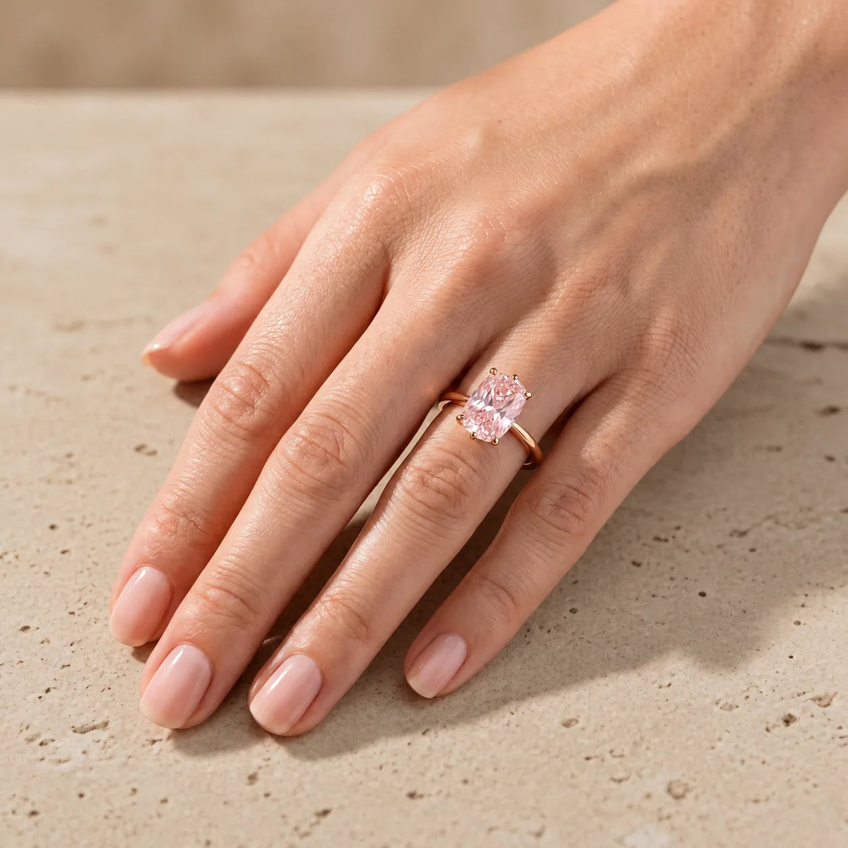 1.5 CT Fancy Pink Elongated Cushion Cut Lab-Grown Diamond Tulip-Set Solitaire Engagement Ring