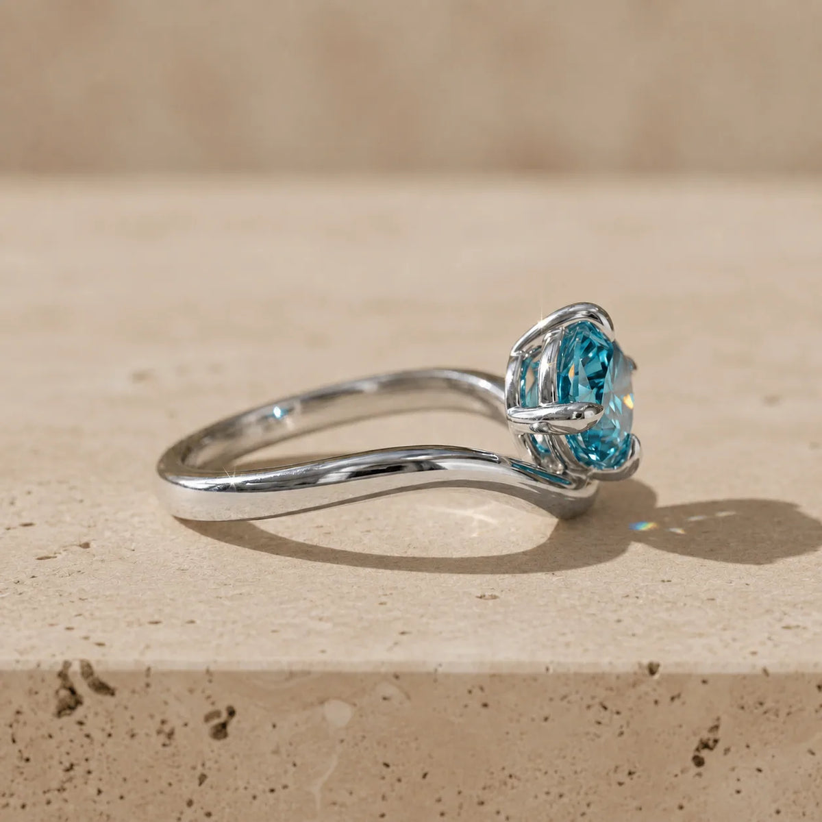 1.5 CT Fancy Vivid Blue Marquise Cut Lab-Grown Diamond Bypass Solitaire Engagement Ring