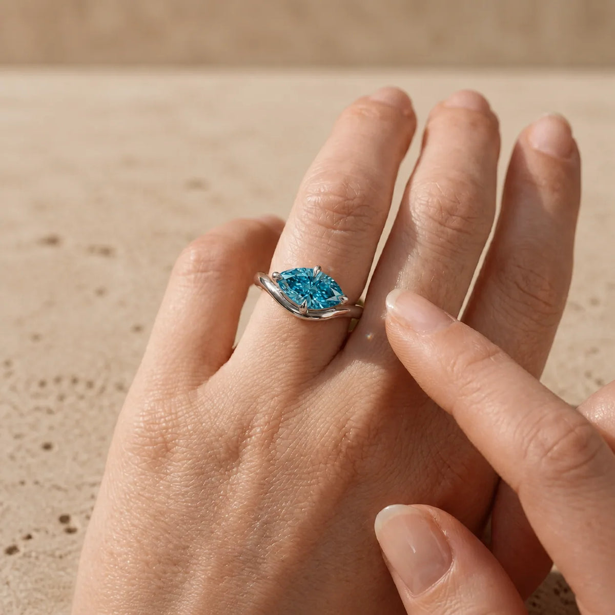 1.5 CT Fancy Vivid Blue Marquise Cut Lab-Grown Diamond Bypass Solitaire Engagement Ring