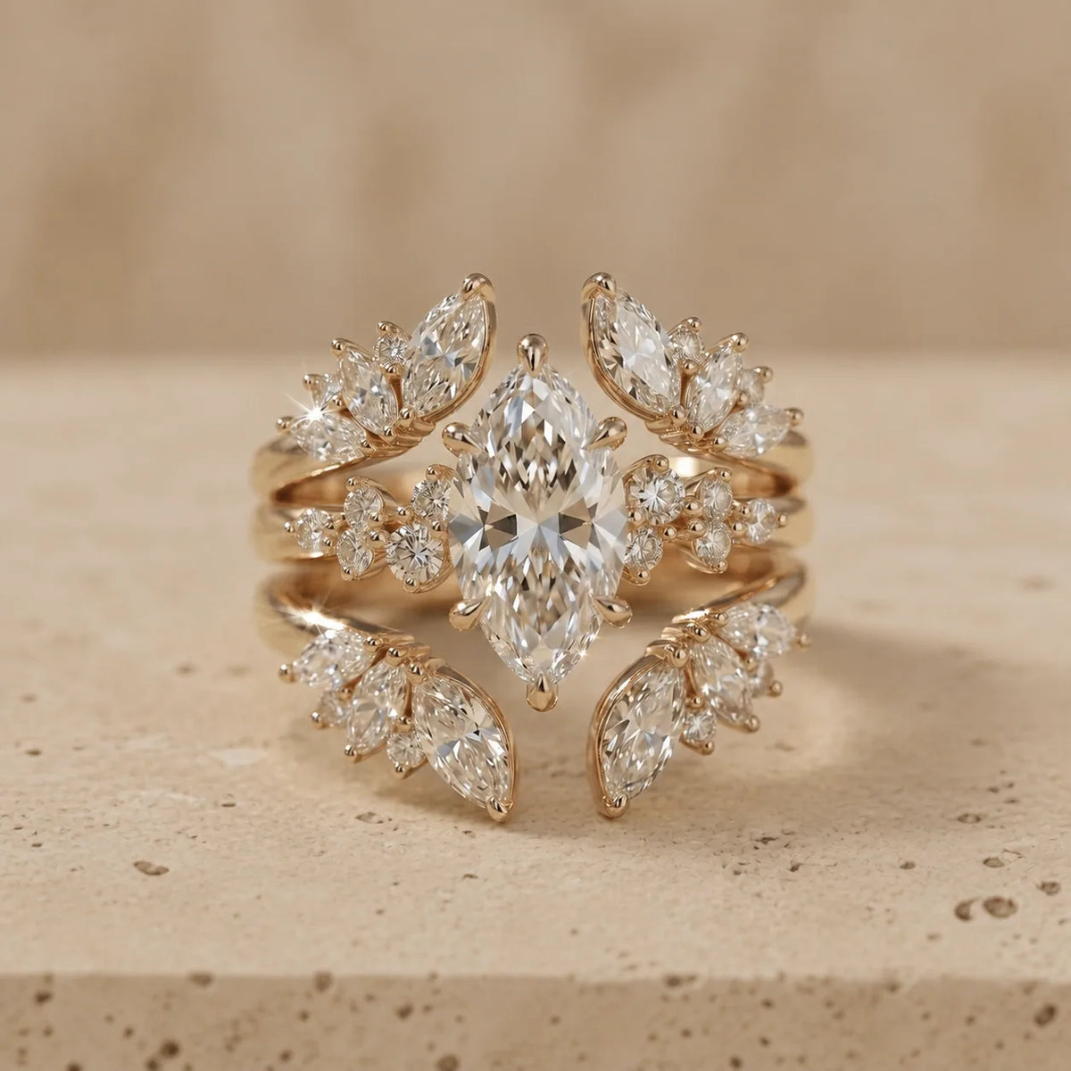 1.5 CT Marquise Cut Lab-Grown Diamond Cluster Bridal Ring Set