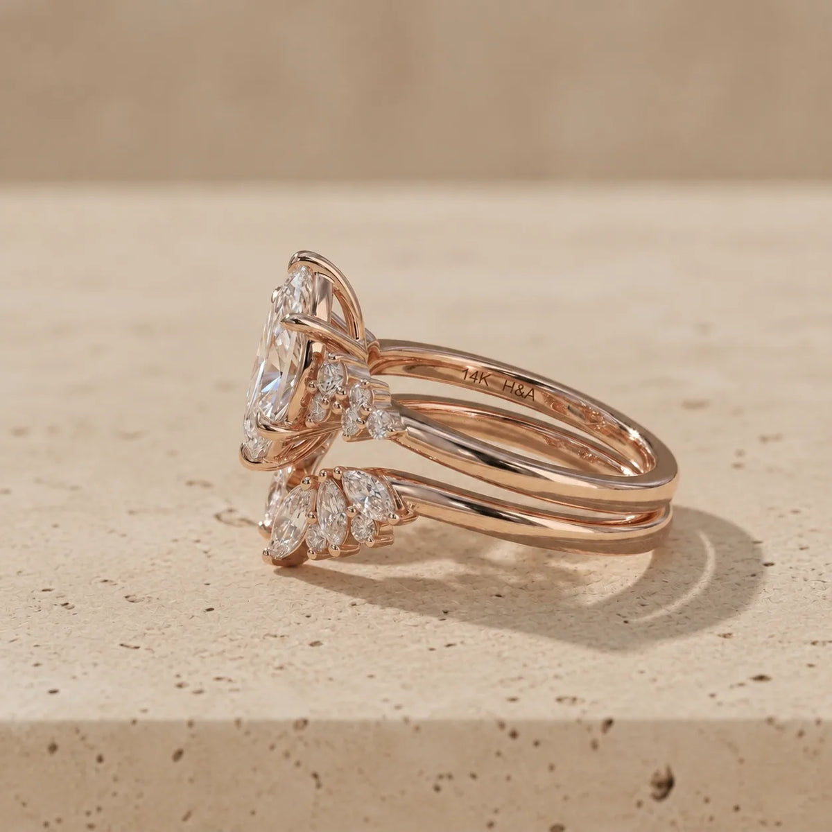 1.5 CT Marquise Cut Lab-Grown Diamond Cluster Bridal Ring Set