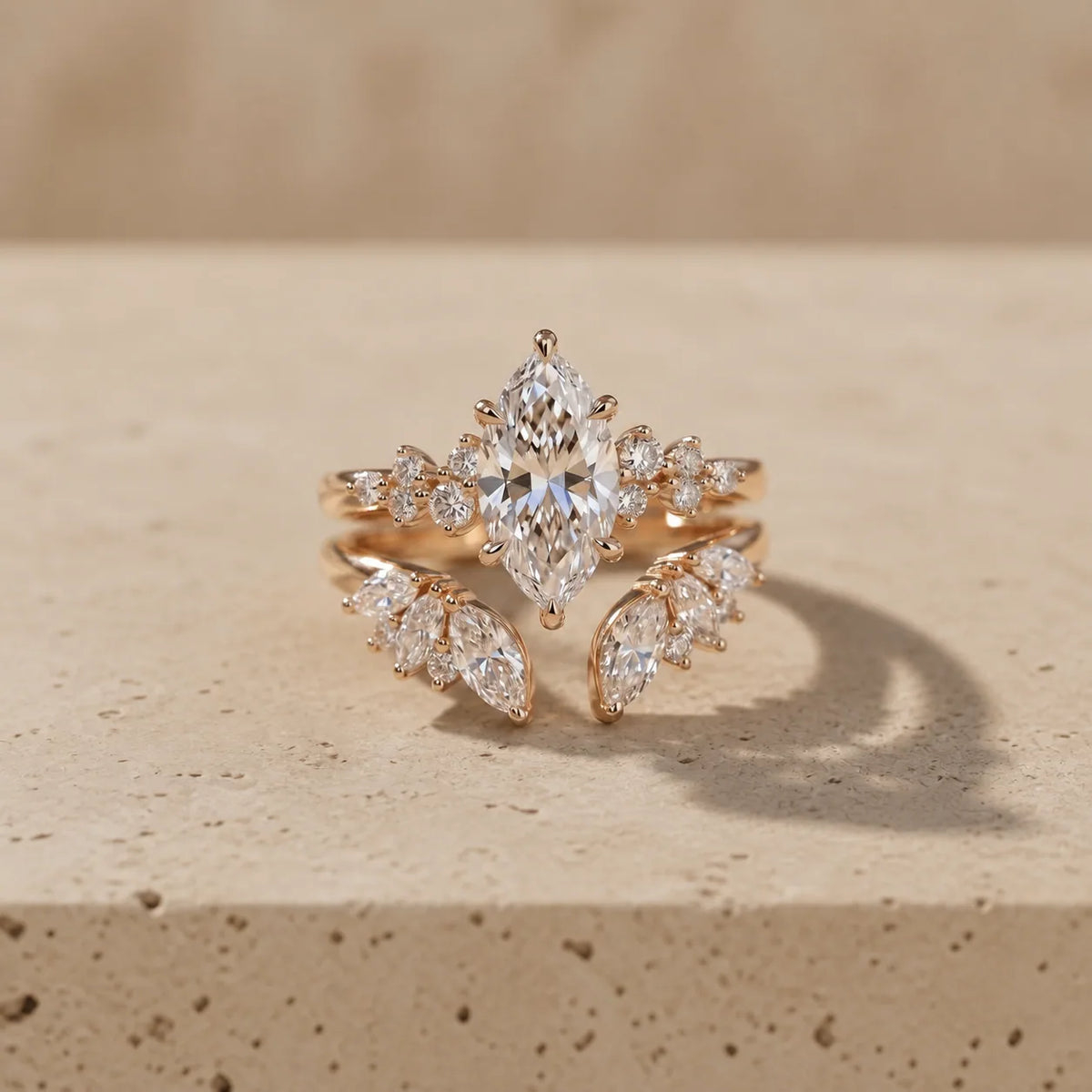 1.5 CT Marquise Cut Lab-Grown Diamond Cluster Bridal Ring Set