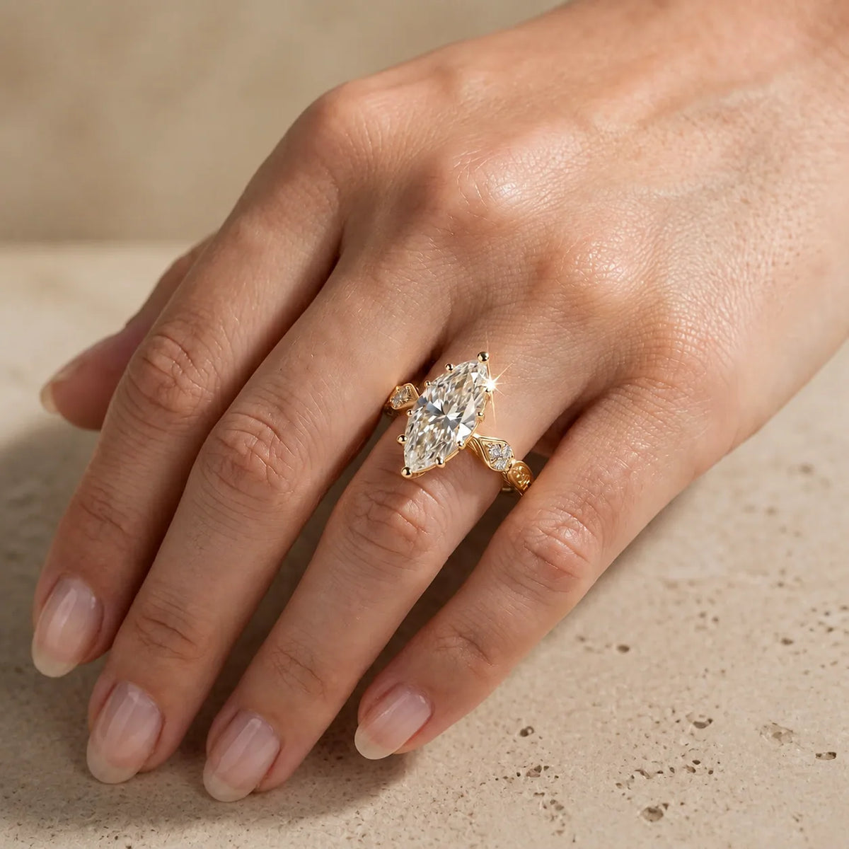 1.5 CT Marquise Cut Lab-Grown Diamond Cluster Engagement Ring