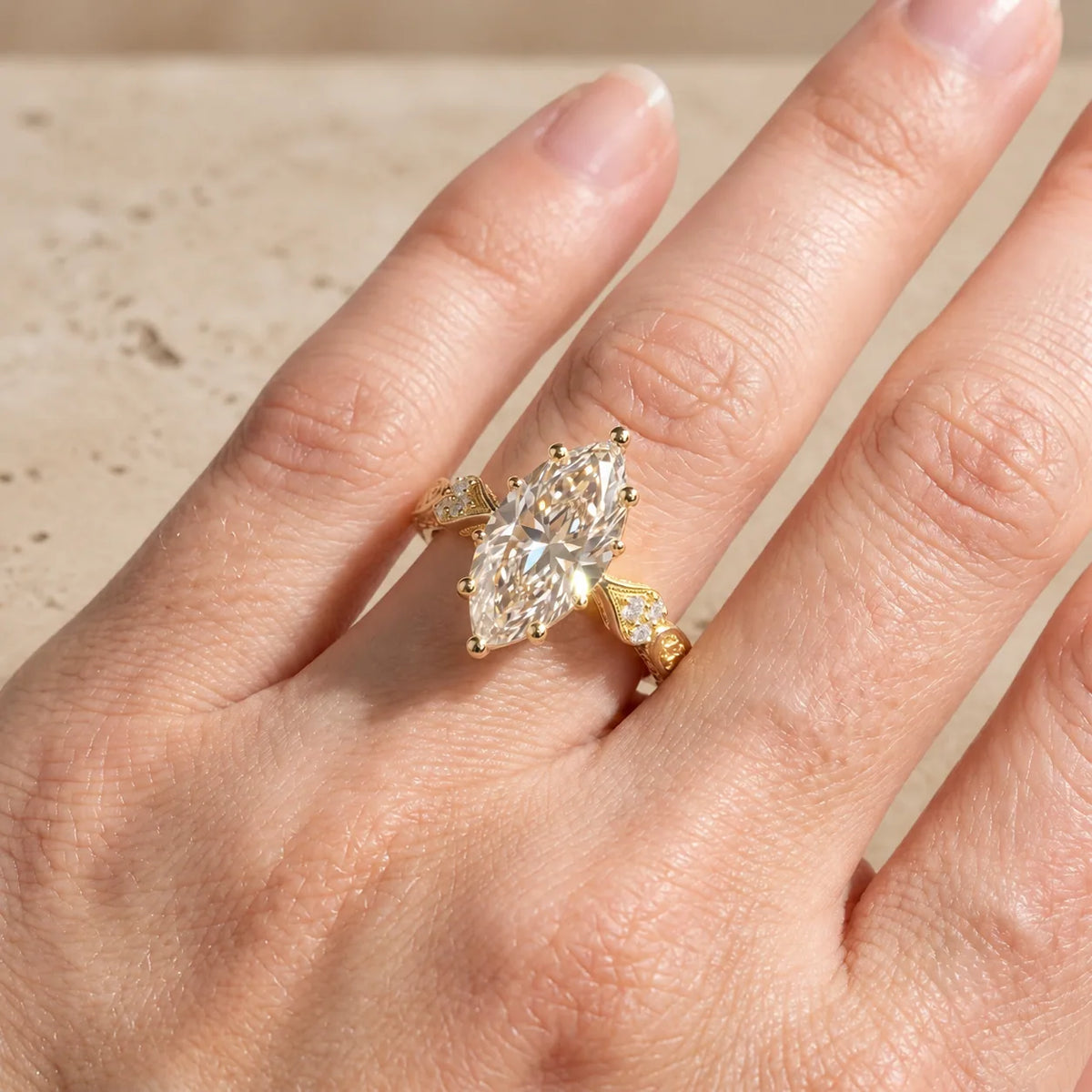 1.5 CT Marquise Cut Lab-Grown Diamond Cluster Engagement Ring