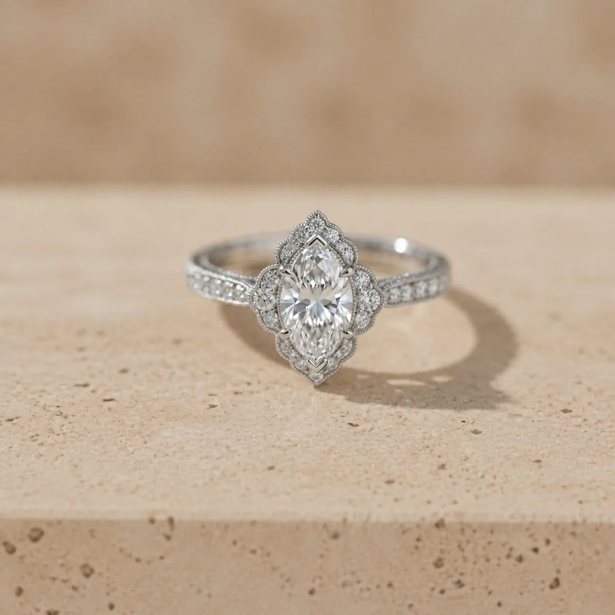 1.5 CT Marquise Cut Lab-Grown Diamond Halo Engagement Ring