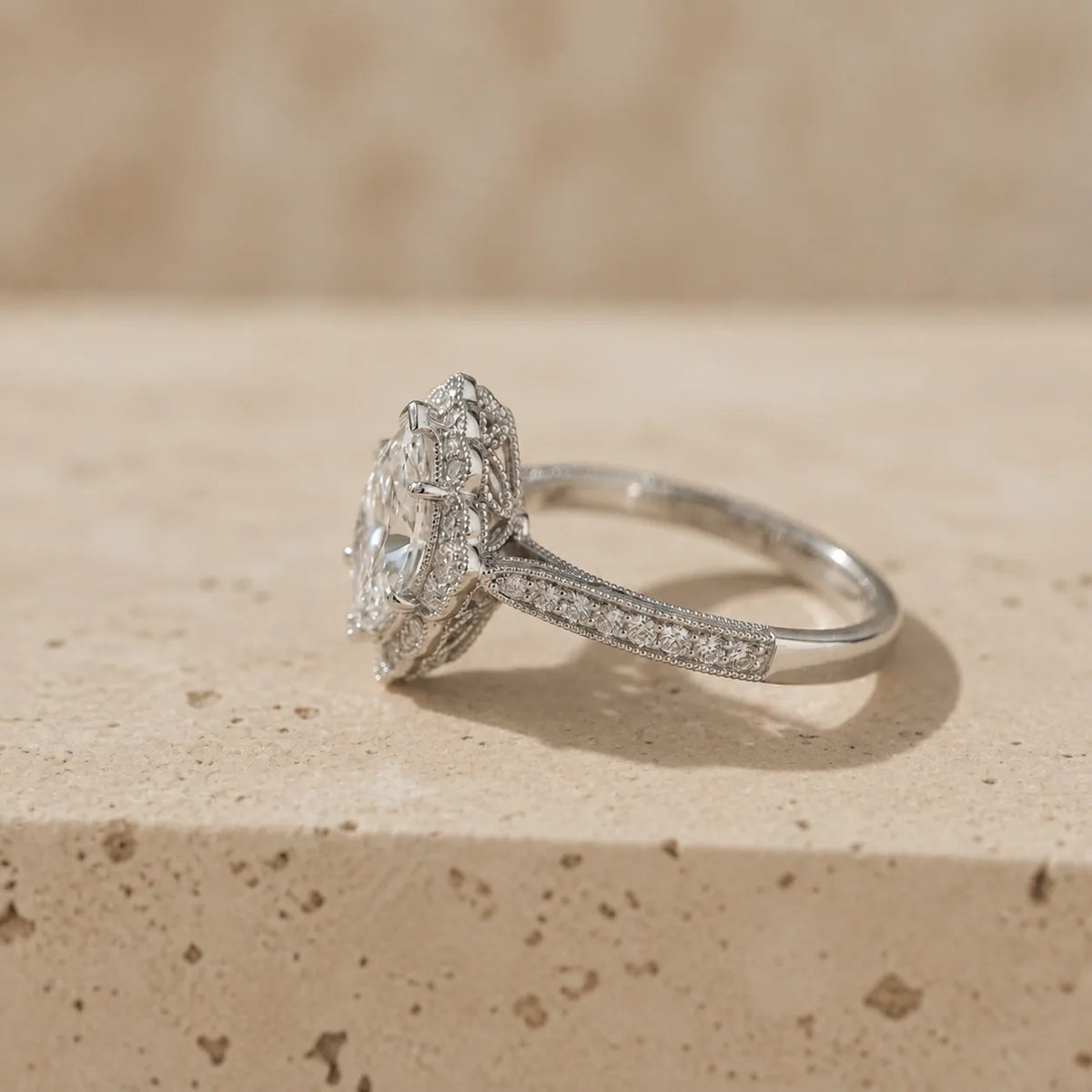 1.5 CT Marquise Cut Lab-Grown Diamond Halo Engagement Ring