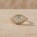 1 CT Marquise Cut Lab-Grown Diamond Art Deco Baguette Double-Halo Cocktail Ring