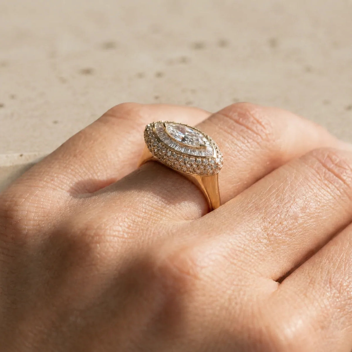1 CT Marquise Cut Lab-Grown Diamond Art Deco Baguette Double-Halo Cocktail Ring