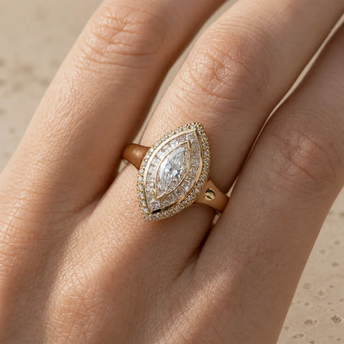 1 CT Marquise Cut Lab-Grown Diamond Art Deco Double-Halo Cocktail Ring