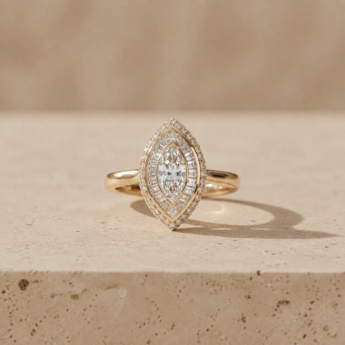 1 CT Marquise Cut Lab-Grown Diamond Art Deco Double-Halo Cocktail Ring