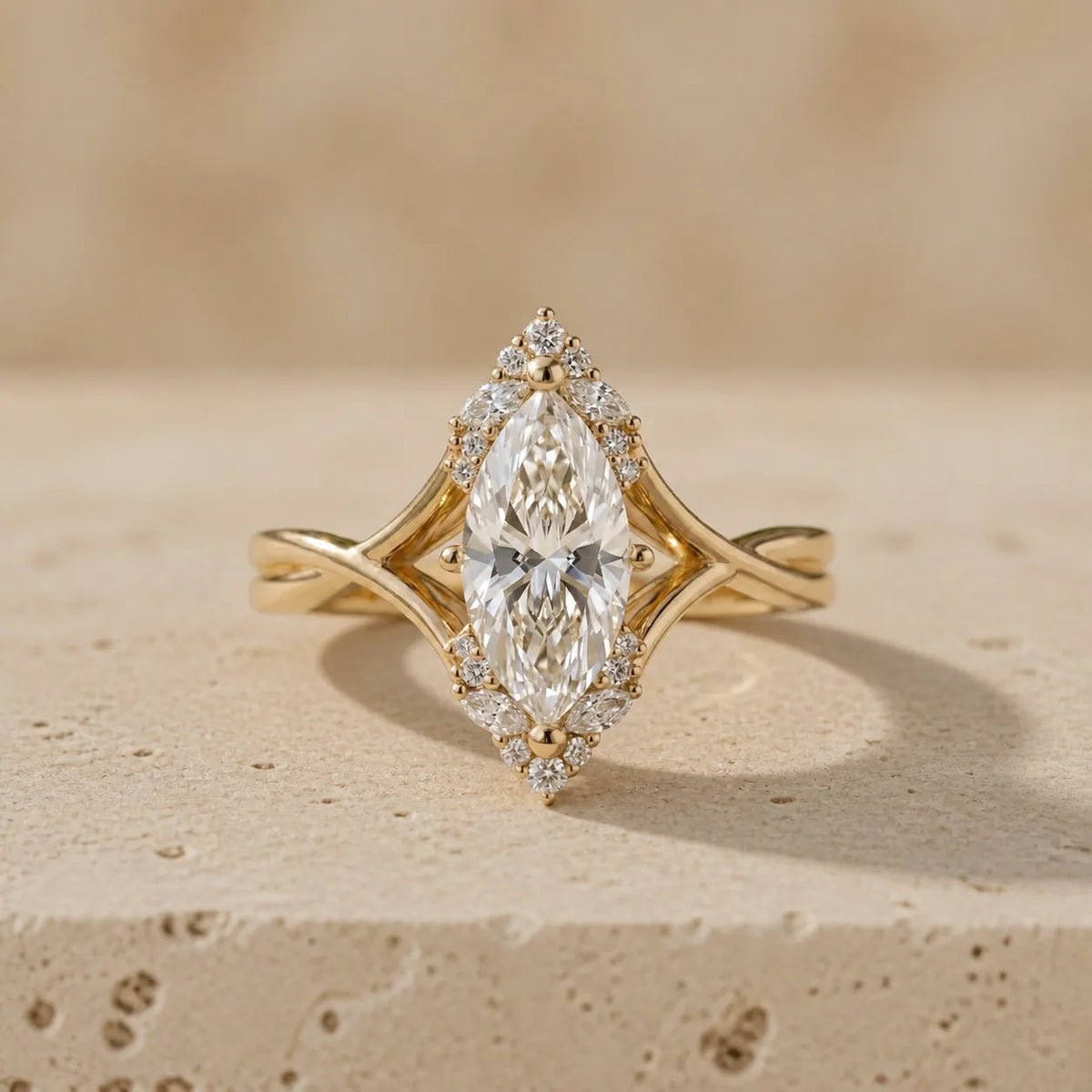 1 CT Marquise Cut Lab-Grown Diamond Split-Shank Cluster Engagement Ring