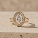 1 CT Oval Cut Lab-Grown Diamond Art Deco Baguette Halo Engagement Ring