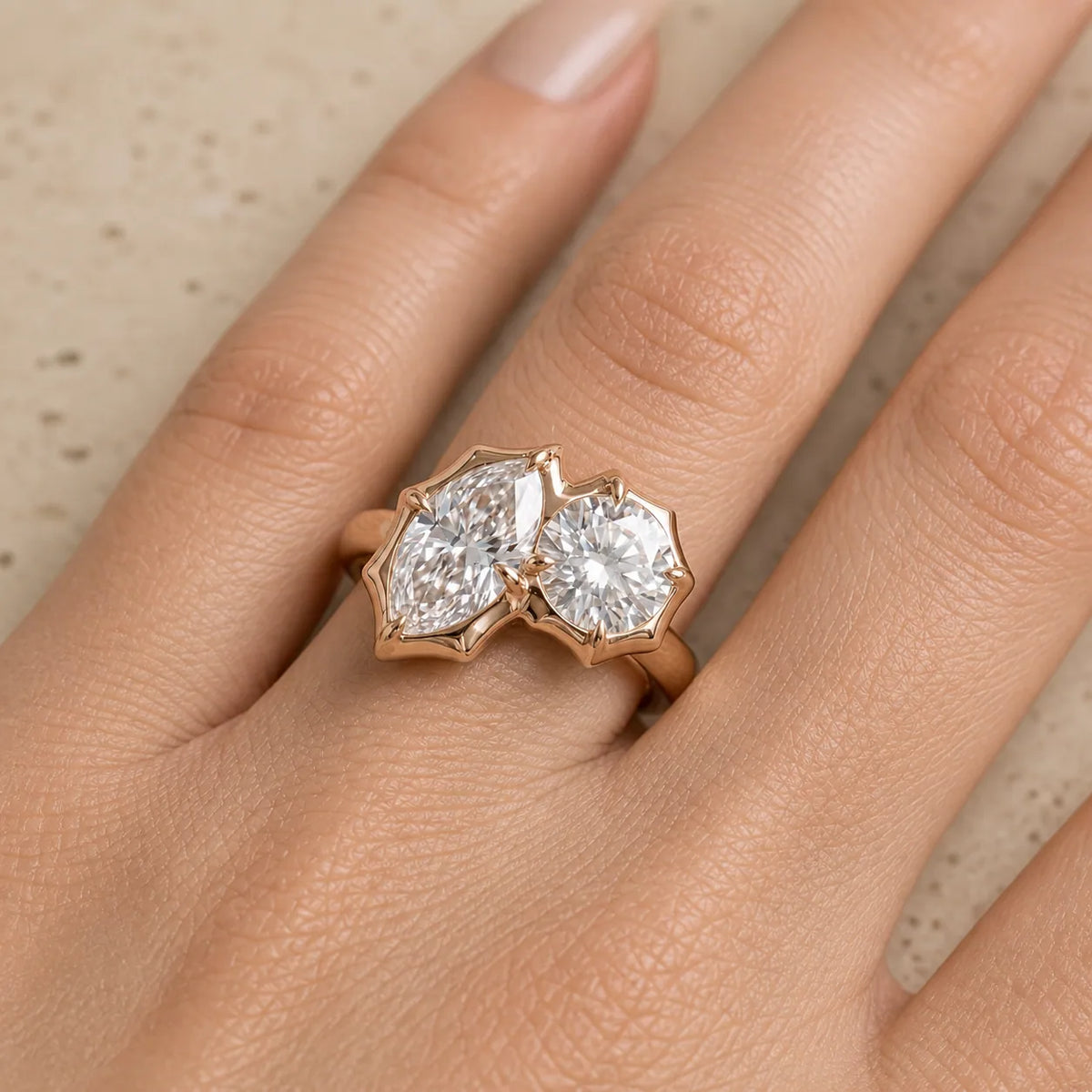 2.2 CT Marquise & Round Lab-Grown Diamond Toi et Moi Ring