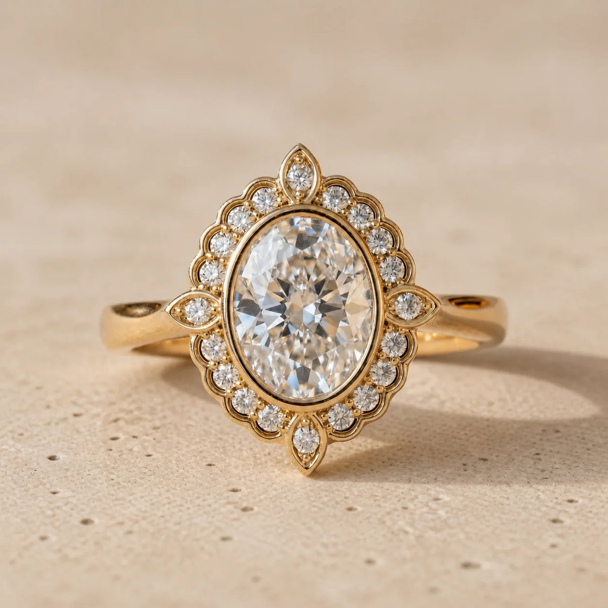 2.3 CT Oval Lab-Grown Diamond Vintage-Inspired Halo Engagement Ring