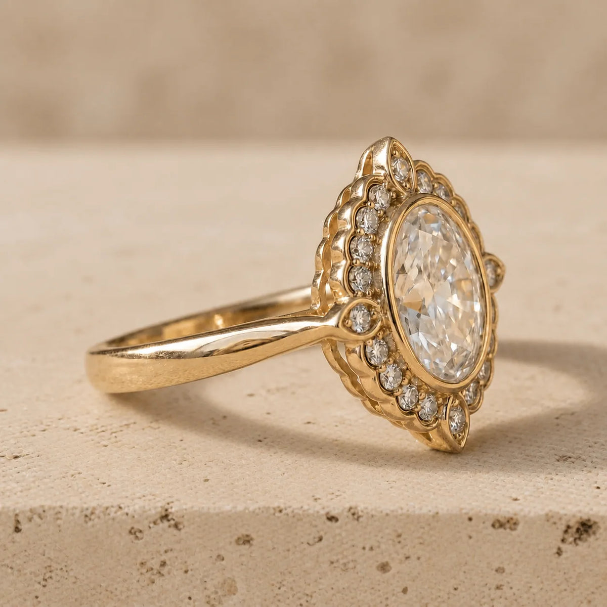 2.3 CT Oval Lab-Grown Diamond Vintage-Inspired Halo Engagement Ring