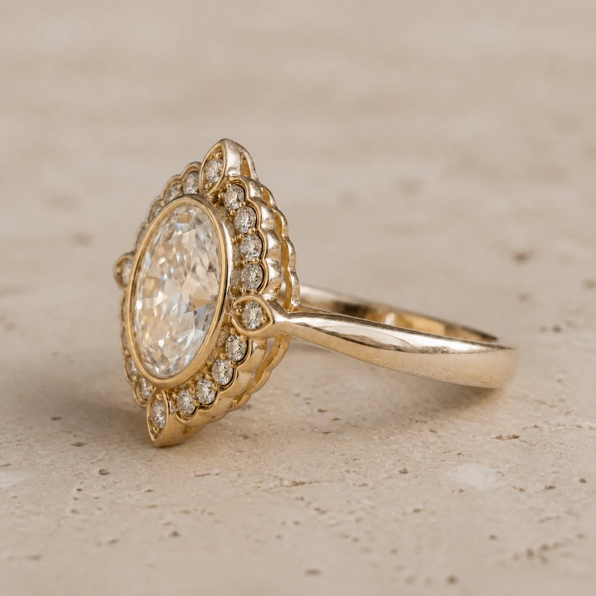2.3 CT Oval Lab-Grown Diamond Vintage-Inspired Halo Engagement Ring