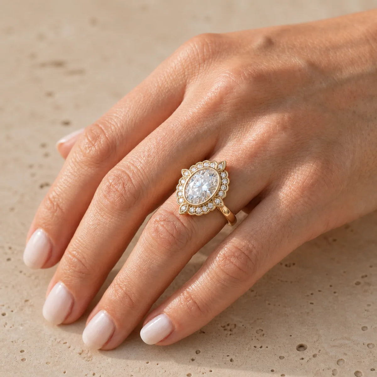 2.3 CT Oval Lab-Grown Diamond Vintage-Inspired Halo Engagement Ring