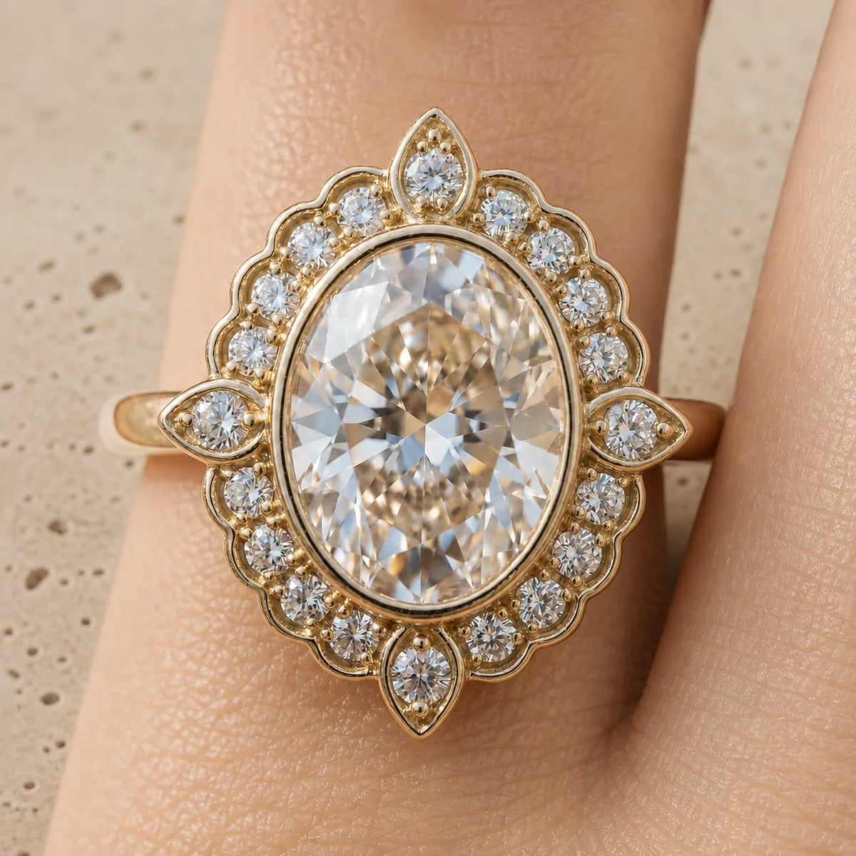 2.3 CT Oval Lab-Grown Diamond Vintage-Inspired Halo Engagement Ring