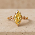 2.4 CT Fancy Vivid Yellow Marquise Lab-Grown Diamond Art Deco Nature-Inspired Engagement Ring