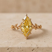 2.4 CT Fancy Vivid Yellow Marquise Lab-Grown Diamond Art Deco Nature-Inspired Engagement Ring