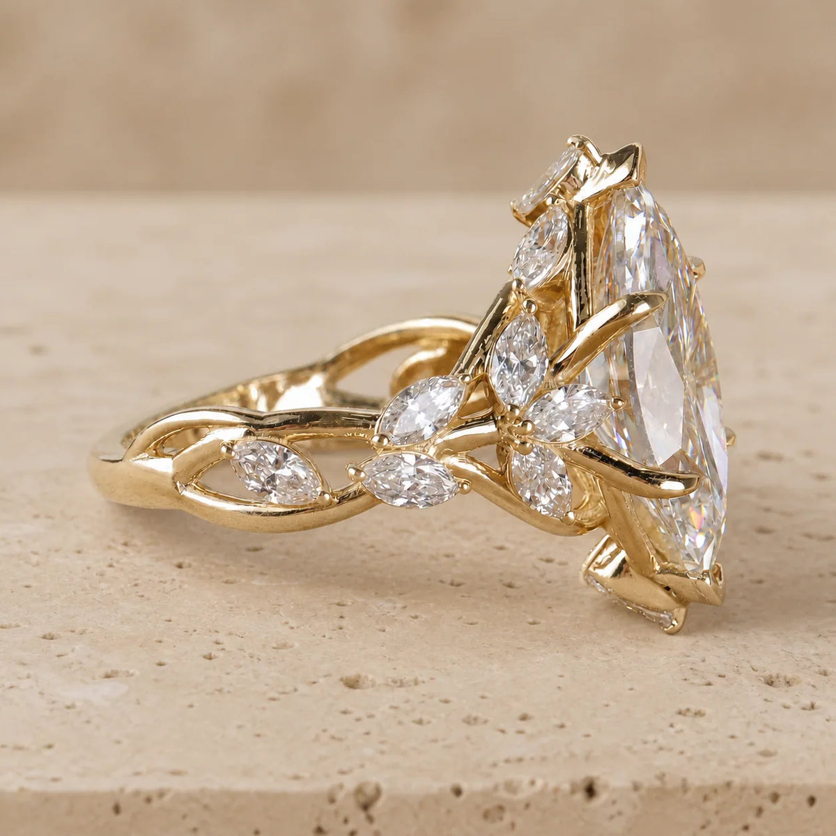 2.4 CT Marquise Lab-Grown Diamond Art Deco Cluster Leaf & Vine Engagement Ring