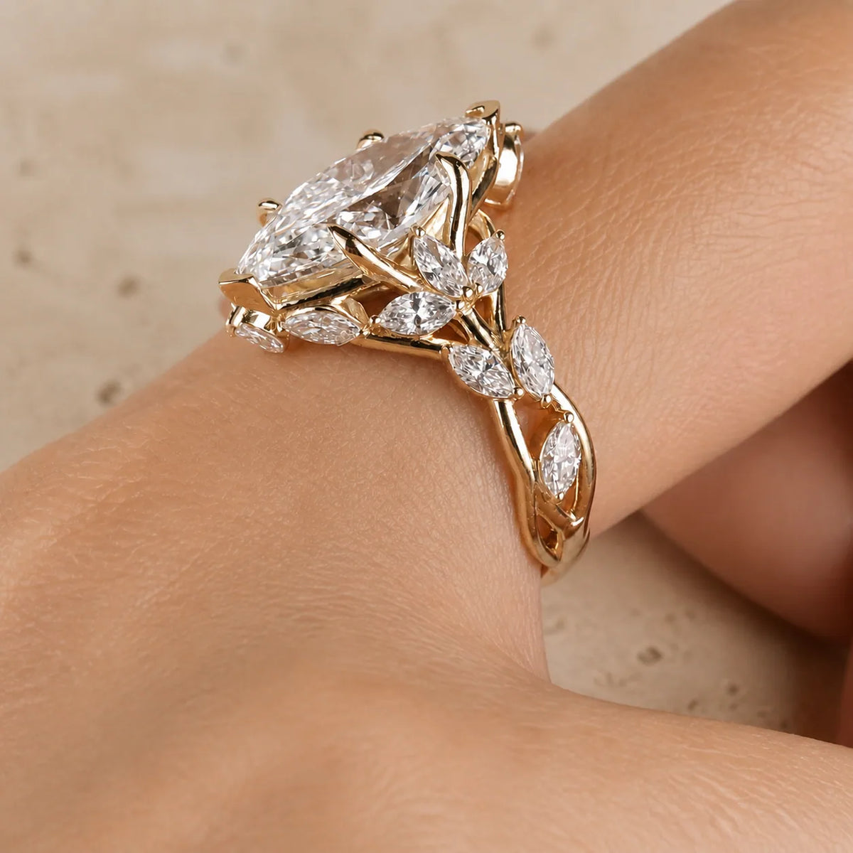 2.4 CT Marquise Lab-Grown Diamond Art Deco Cluster Leaf & Vine Engagement Ring