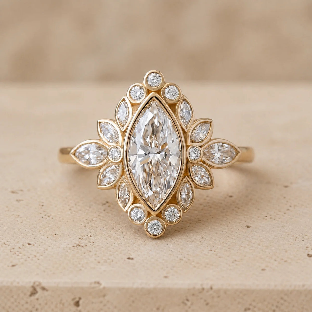 2.4 CT Marquise Lab-Grown Diamond Halo Bezel-Set Engagement Ring