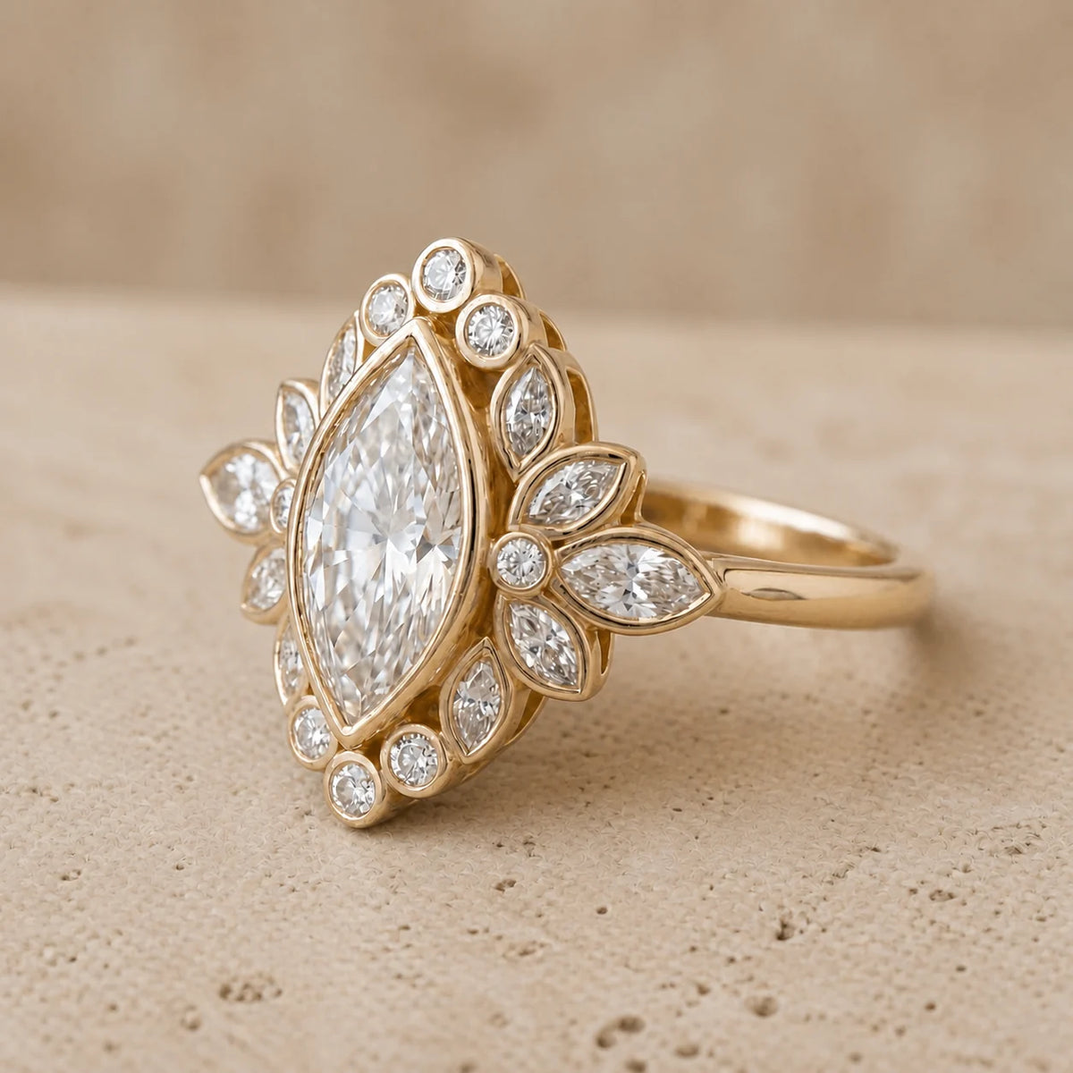 2.4 CT Marquise Lab-Grown Diamond Halo Bezel-Set Engagement Ring