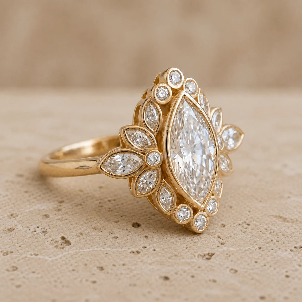 2.4 CT Marquise Lab-Grown Diamond Halo Bezel-Set Engagement Ring