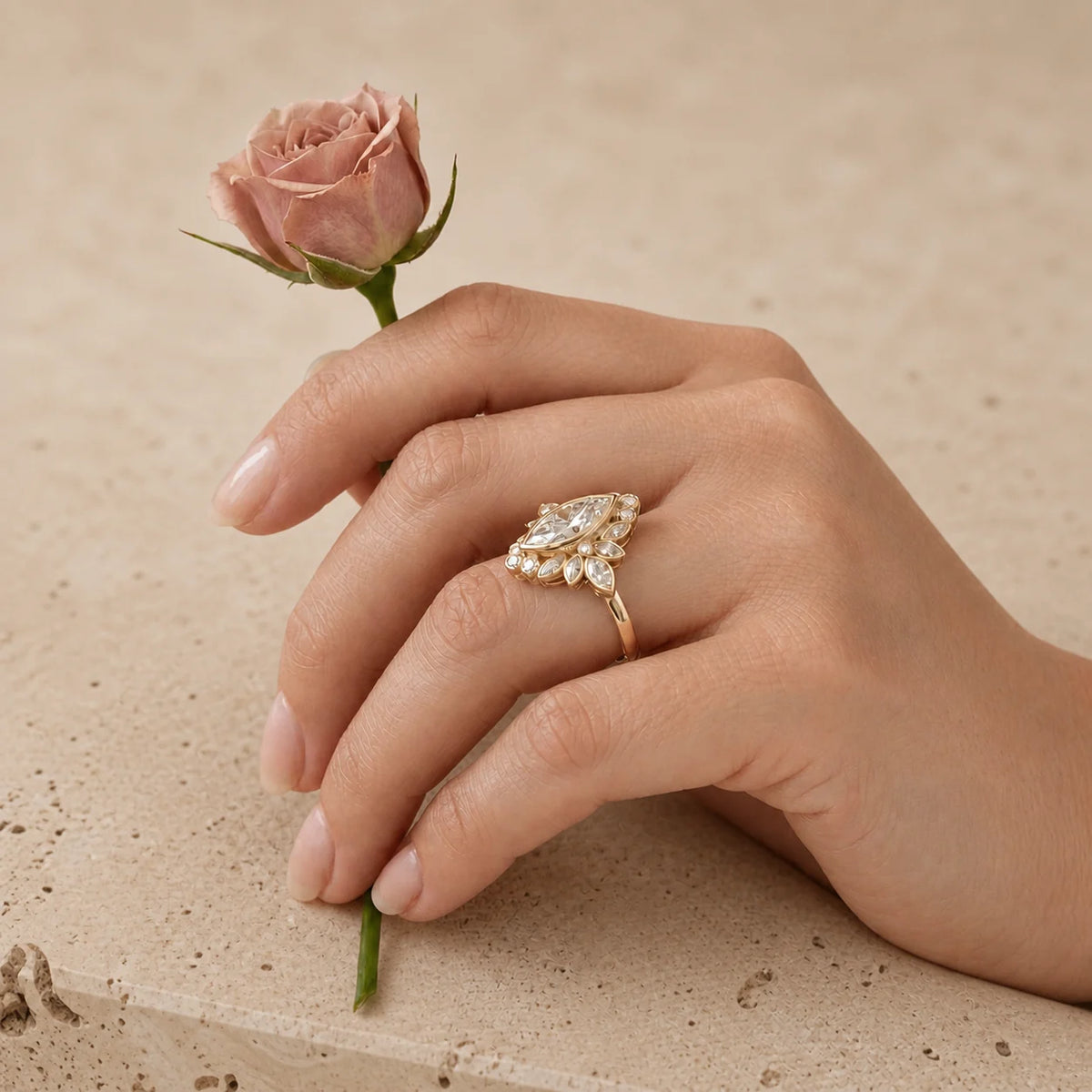 2.4 CT Marquise Lab-Grown Diamond Halo Bezel-Set Engagement Ring