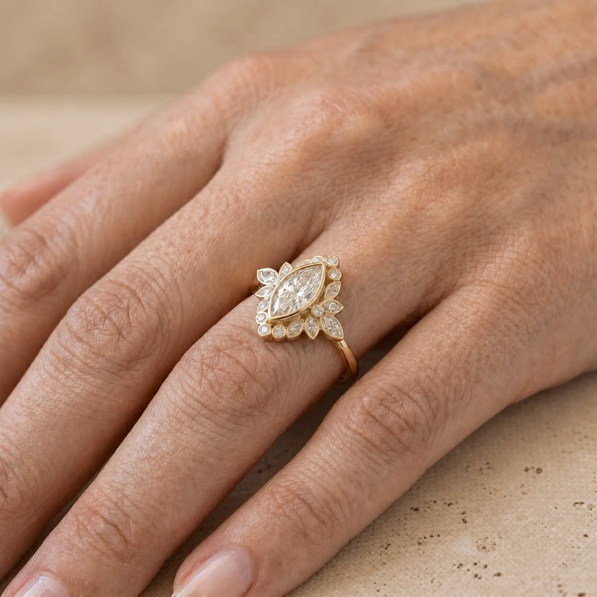2.4 CT Marquise Lab-Grown Diamond Halo Bezel-Set Engagement Ring