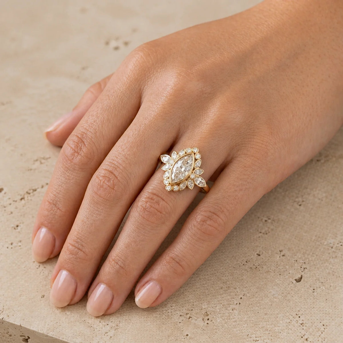 2.4 CT Marquise Lab-Grown Diamond Halo Bezel-Set Engagement Ring