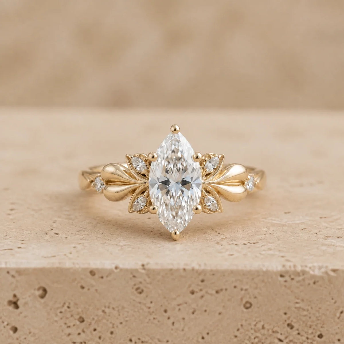 2.4 CT Marquise Lab-Grown Diamond Nature-Inspired Engagement Ring