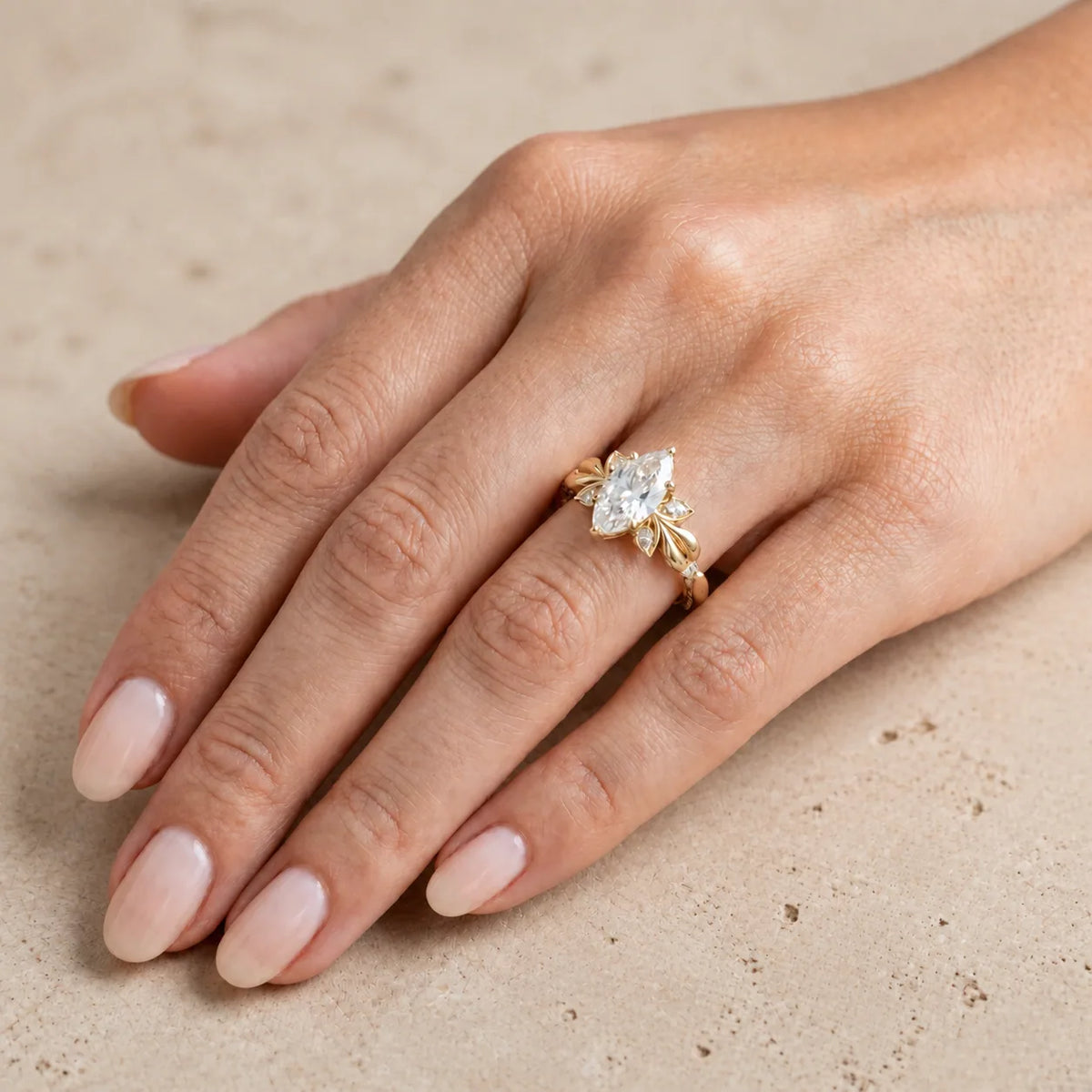 2.4 CT Marquise Lab-Grown Diamond Nature-Inspired Engagement Ring