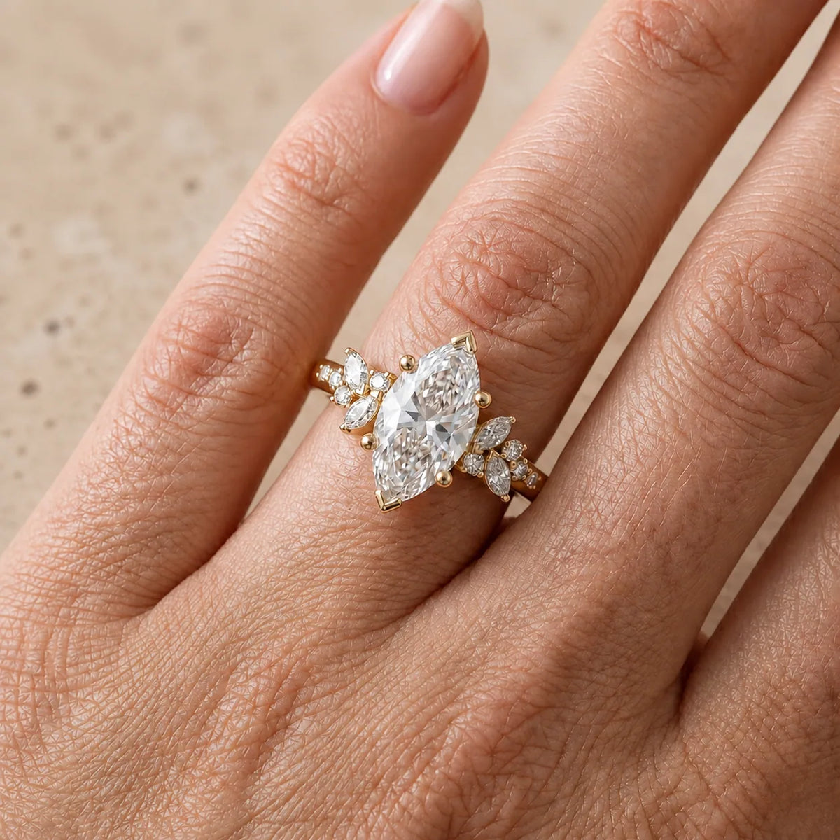 2.4 CT Marquise Lab-Grown Diamond Nature-Inspired Leaf & Vine Engagement Ring
