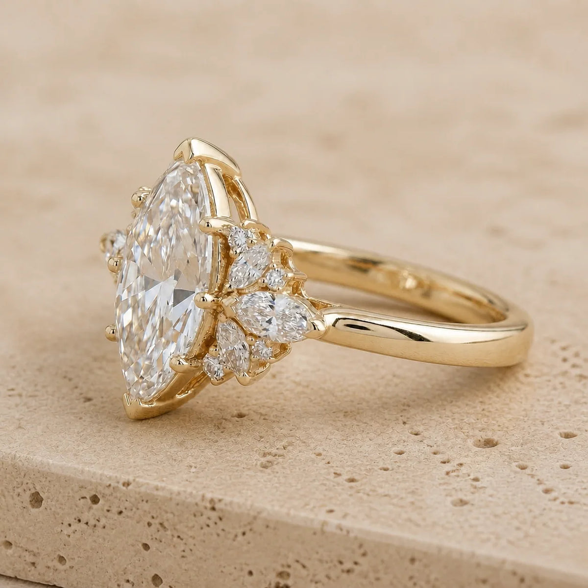 2.4 CT Marquise Lab-Grown Diamond Vintage-Inspired Cluster Engagement Ring