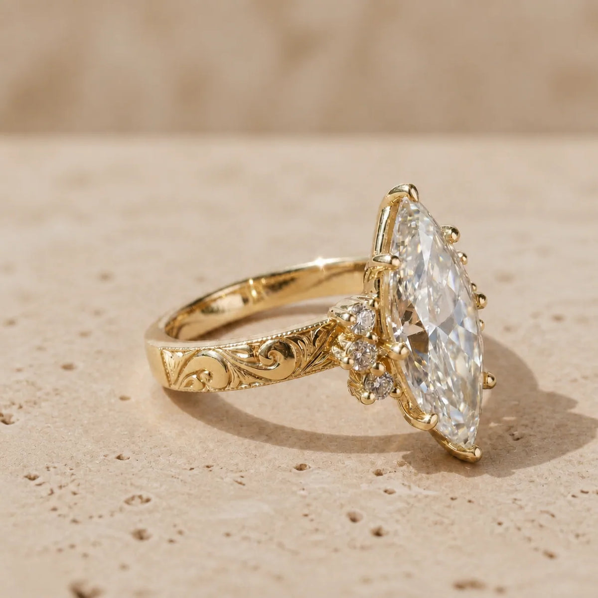 2.4 CT Marquise Lab-Grown Diamond Vintage-Inspired Nature-Inspired Engagement Ring