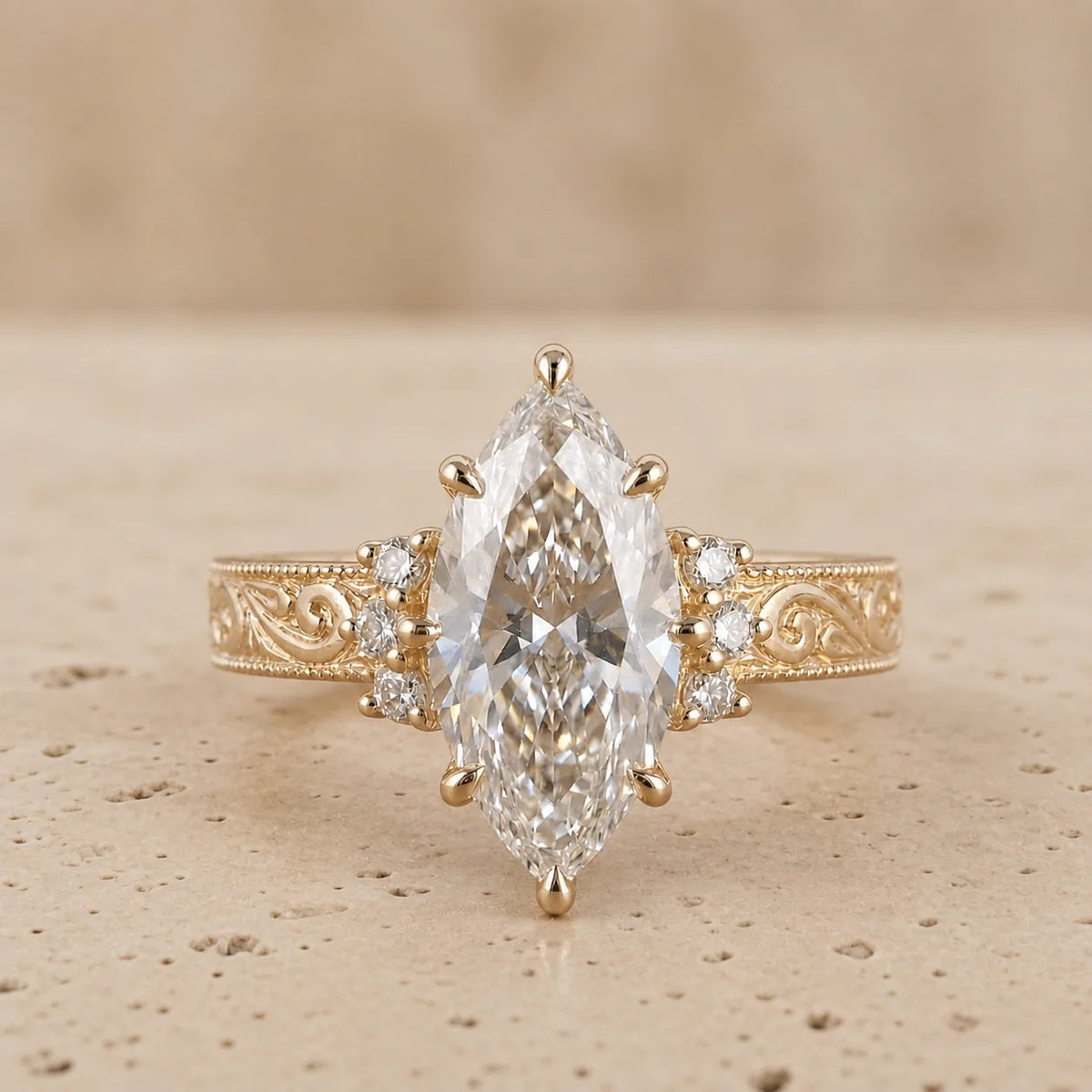 2.4 CT Marquise Lab-Grown Diamond Vintage-Inspired Nature-Inspired Engagement Ring