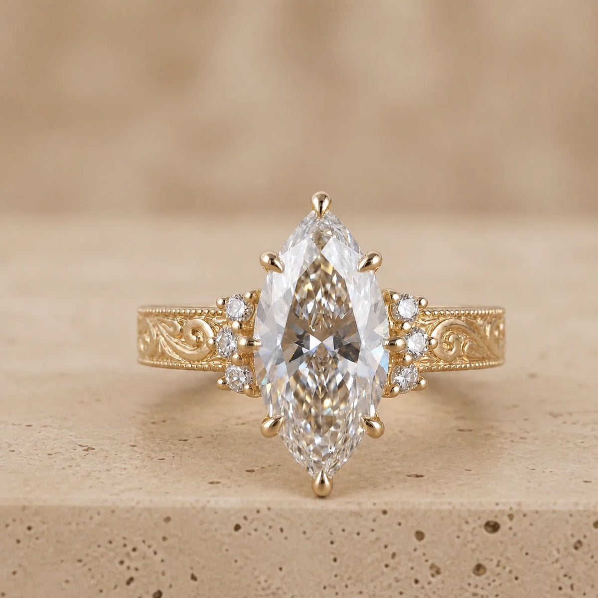 2.4 CT Marquise Lab-Grown Diamond Vintage-Inspired Nature-Inspired Engagement Ring