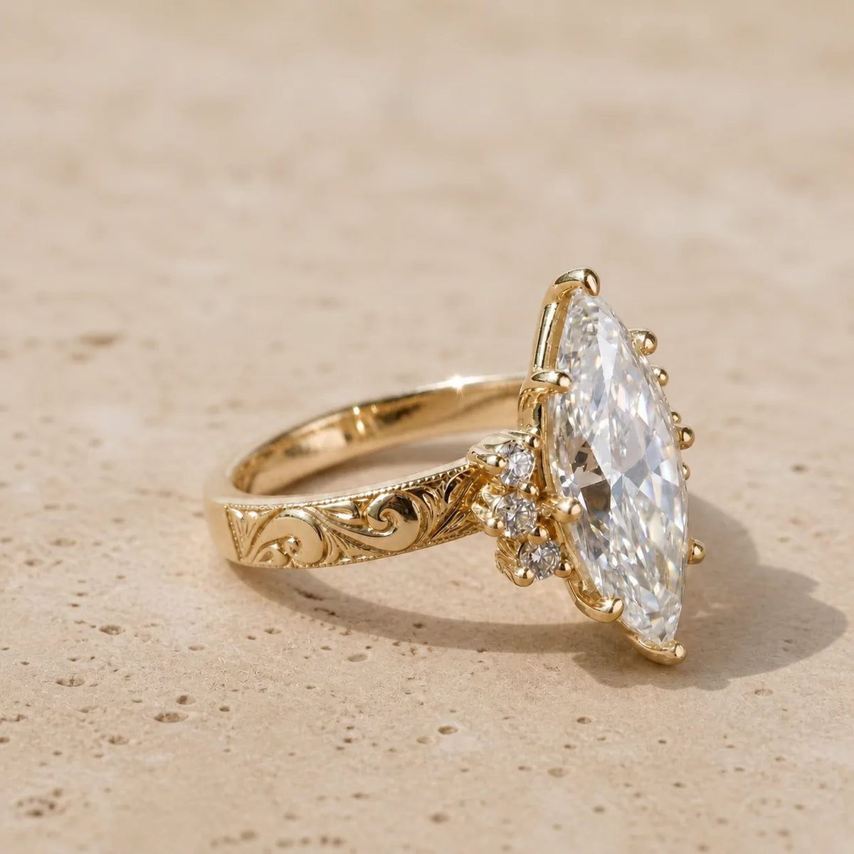 2.4 CT Marquise Lab-Grown Diamond Vintage-Inspired Nature-Inspired Engagement Ring