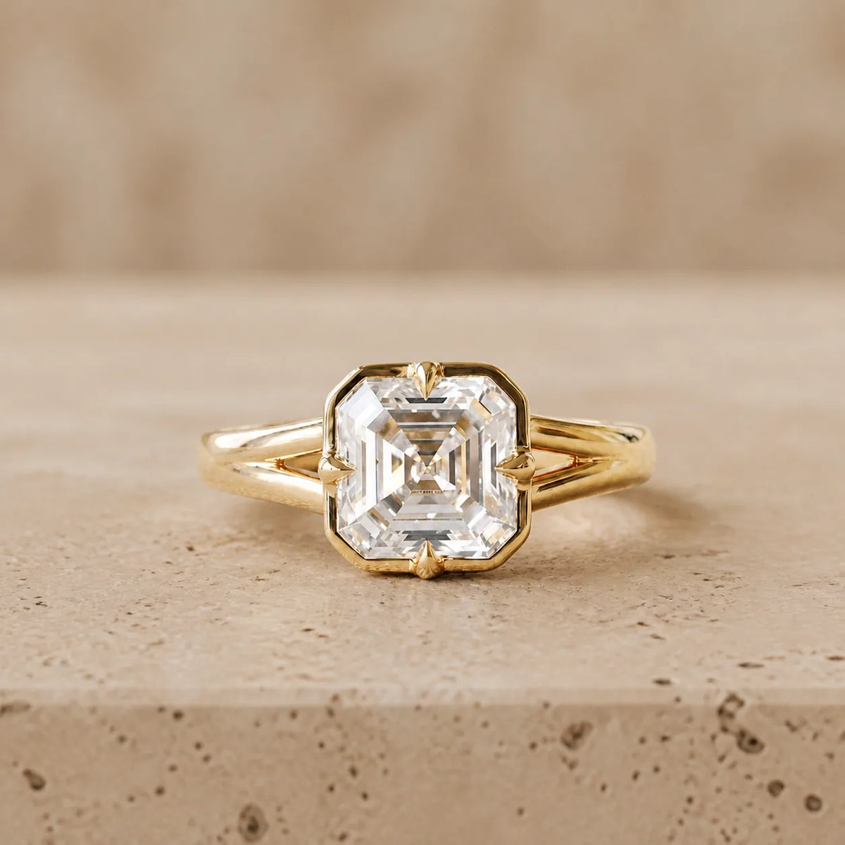 2.5 CT Asscher Lab-Grown Diamond Georgian-Inspired Bezel-Set Split-Shank Engagement Ring