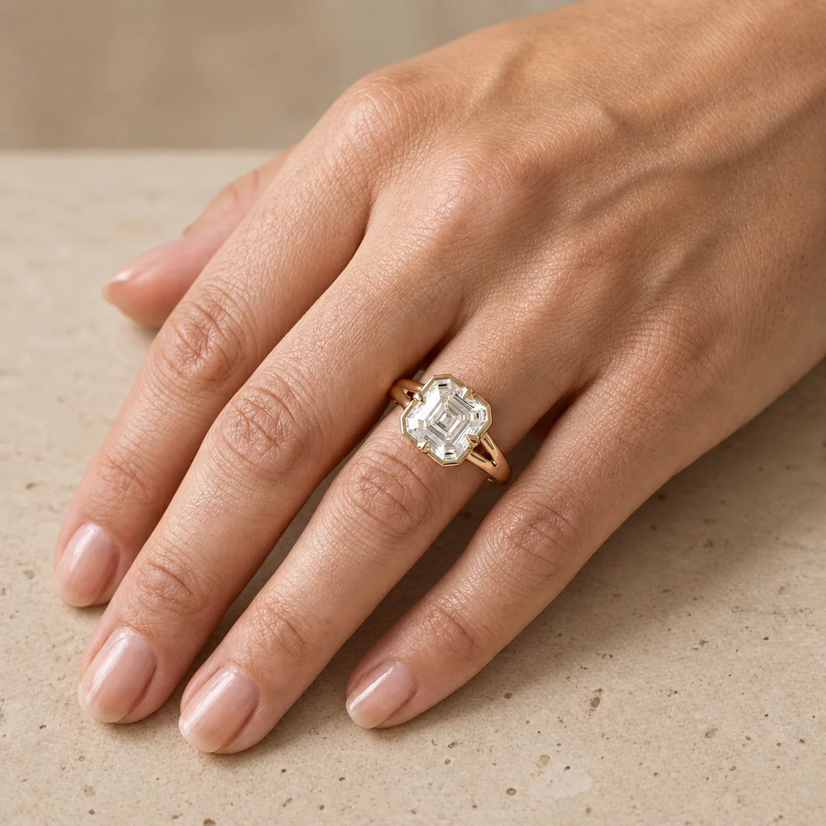2.5 CT Asscher Lab-Grown Diamond Georgian-Inspired Bezel-Set Split-Shank Engagement Ring