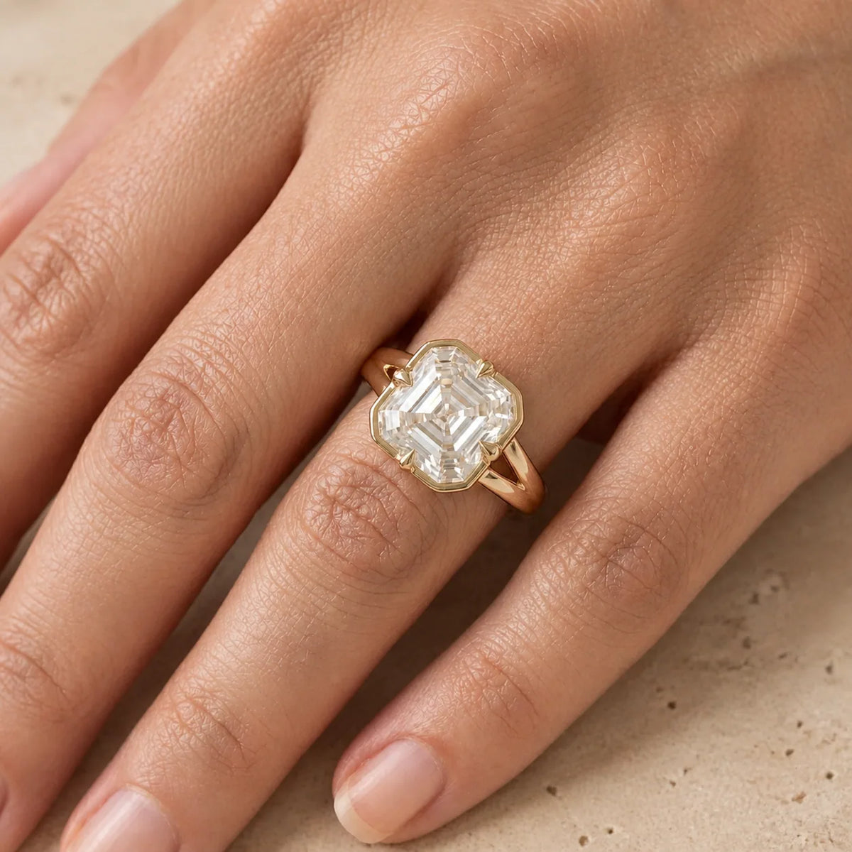 2.5 CT Asscher Lab-Grown Diamond Georgian-Inspired Bezel-Set Split-Shank Engagement Ring