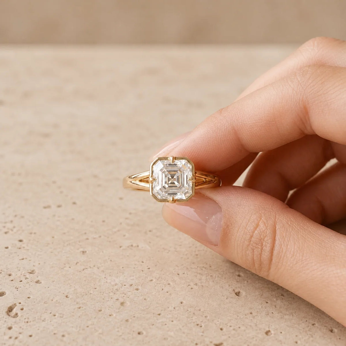 2.5 CT Asscher Lab-Grown Diamond Georgian-Inspired Bezel-Set Split-Shank Engagement Ring